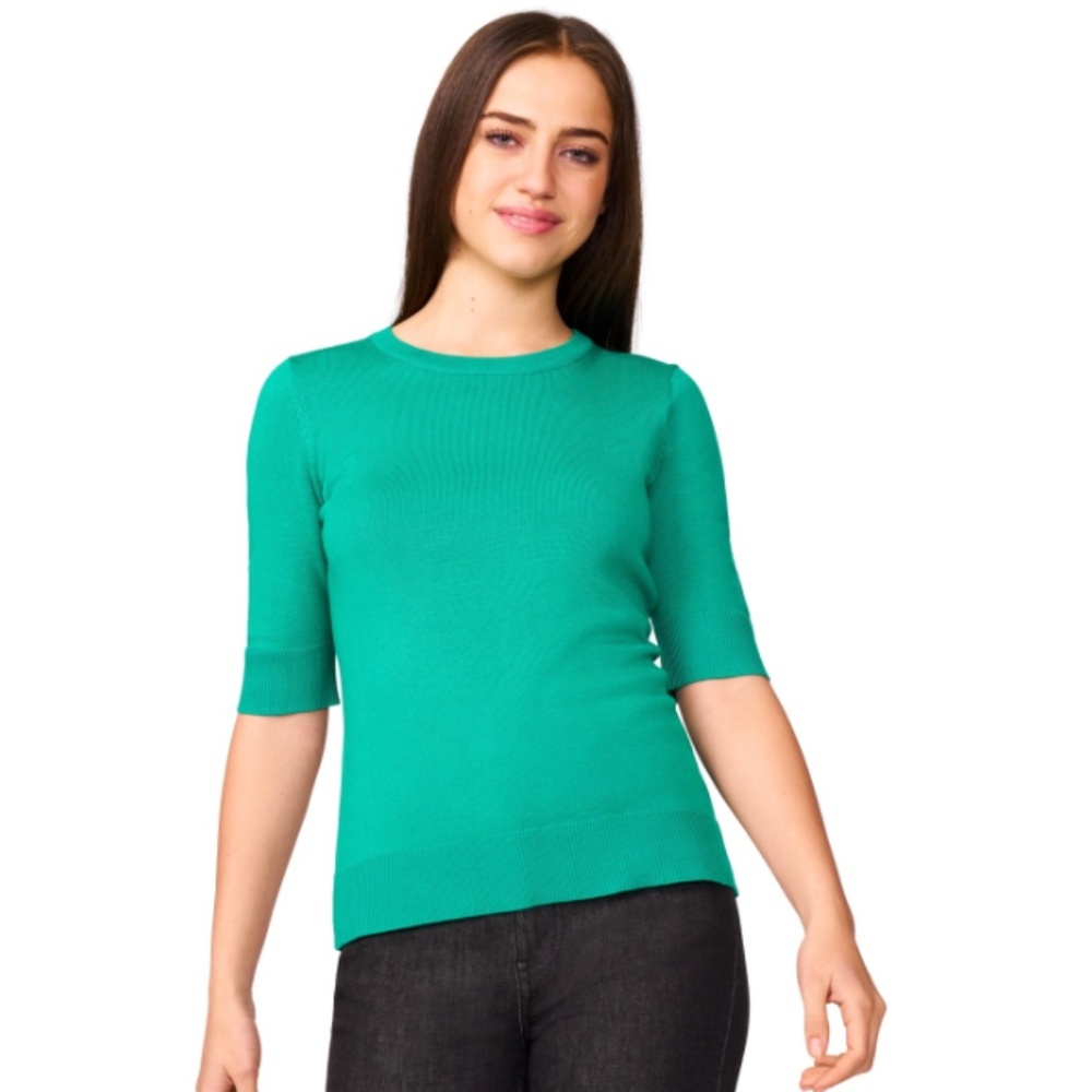 Melissa Paige Women's Crew-Neck Elbow-Sleeve Fine-Gauge Sweater - Pepper Green.